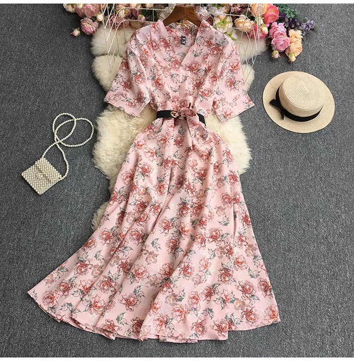 Dd6112 New 2023 Korean Chic Short Sleeve Summer Dress Women Print ...