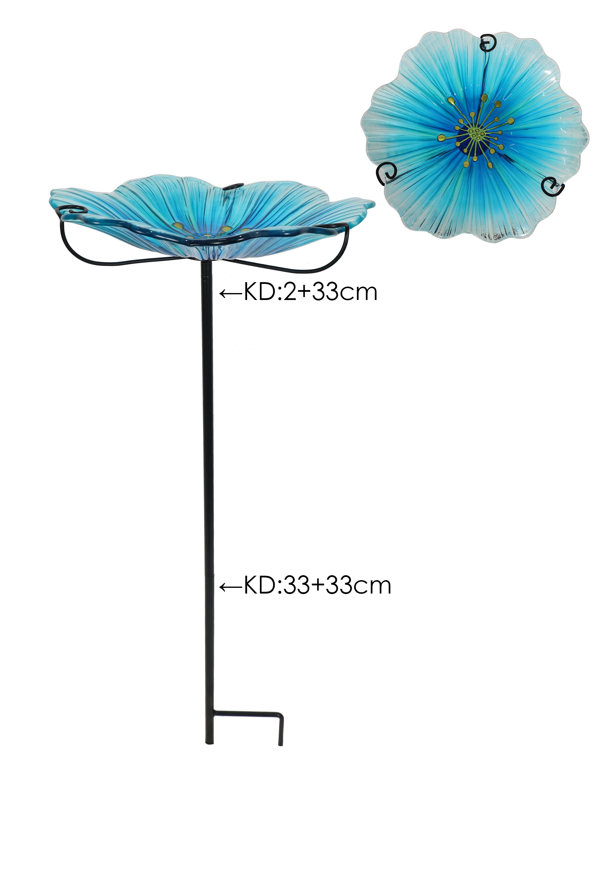 11 Inch Glass Bird feeder With Metal Stake For  Yard Outdoor