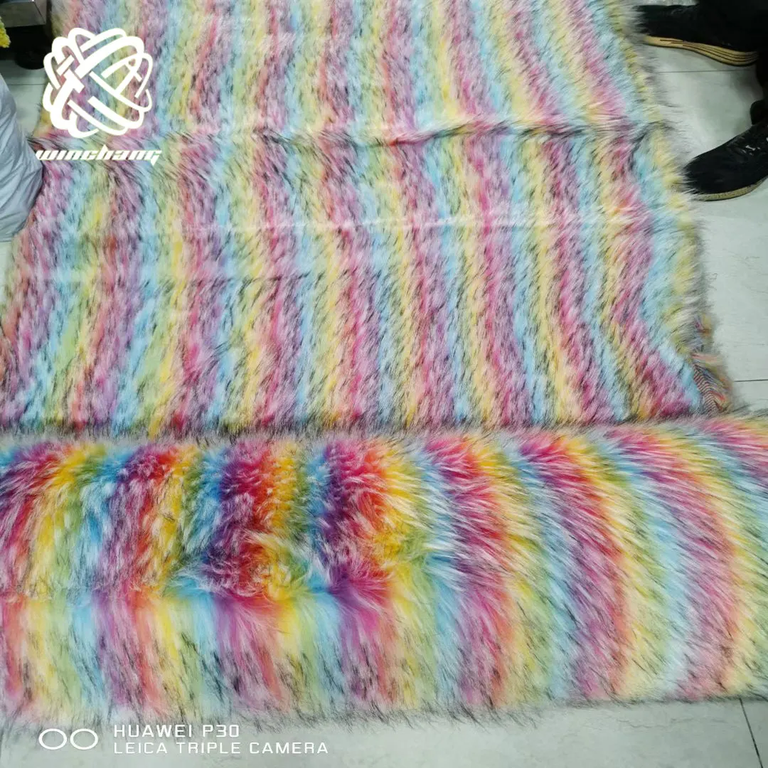 Wholesale Shaggy Faux Fur Fabric By The Yard Jacquard Mix Color Design