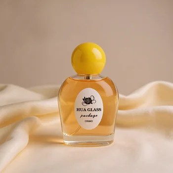 Transparent Empty High Quality Glass Perfume Bottle 50ml Wholesale Customized Logo Cosmetic Crimp Pump Sprayer With Yellow Cap