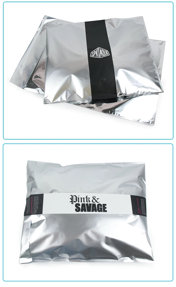 Custom Printed Matte Metallic Shipping Mailer Bags Foil Aluminum Mailing Bags Waterproof Silver
