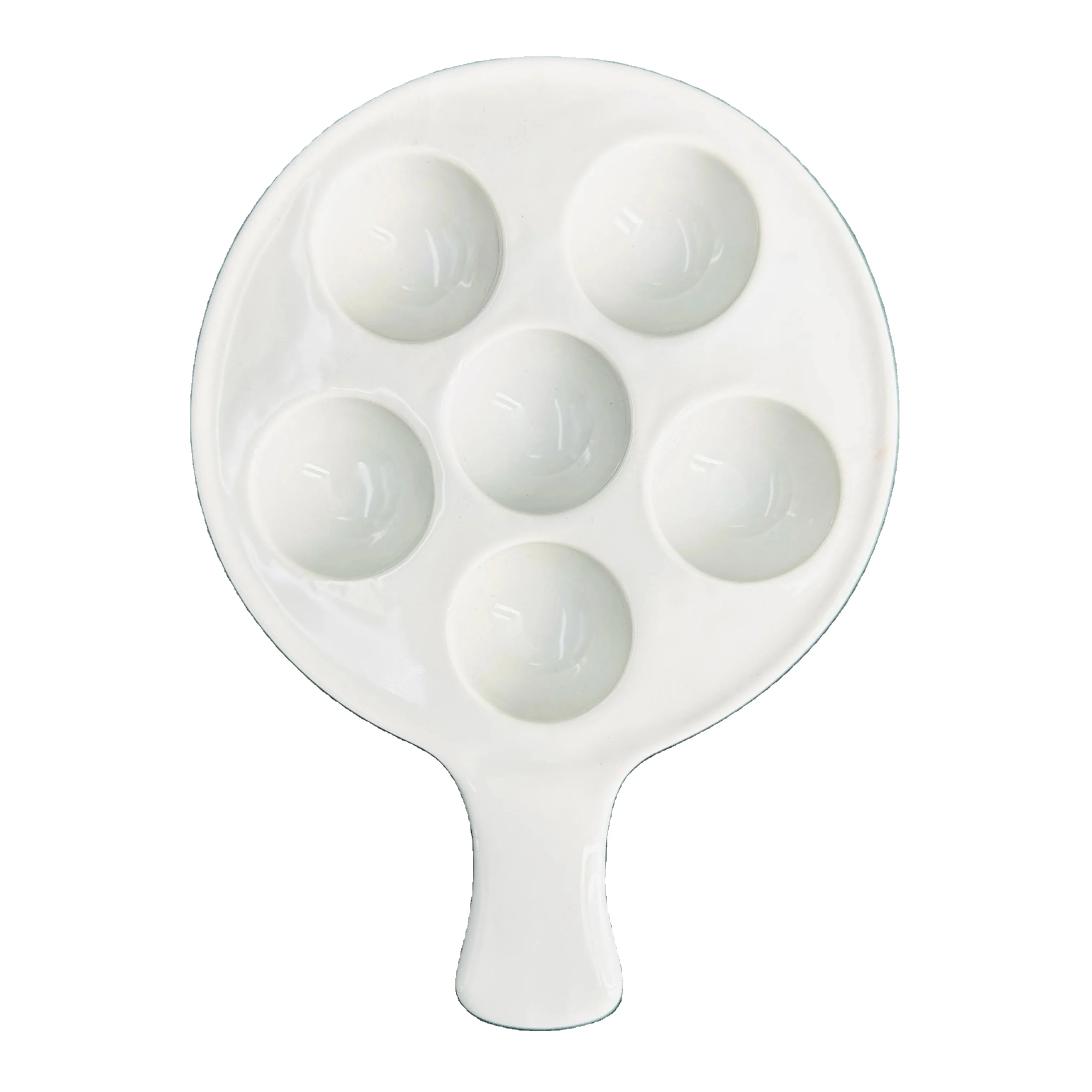 Оптовая продажа индивидуализированные керамические тарелки для улитки с логотипом тарелка выпечки ручкой 6 отверстий безопасная микроволновой печи и духовки