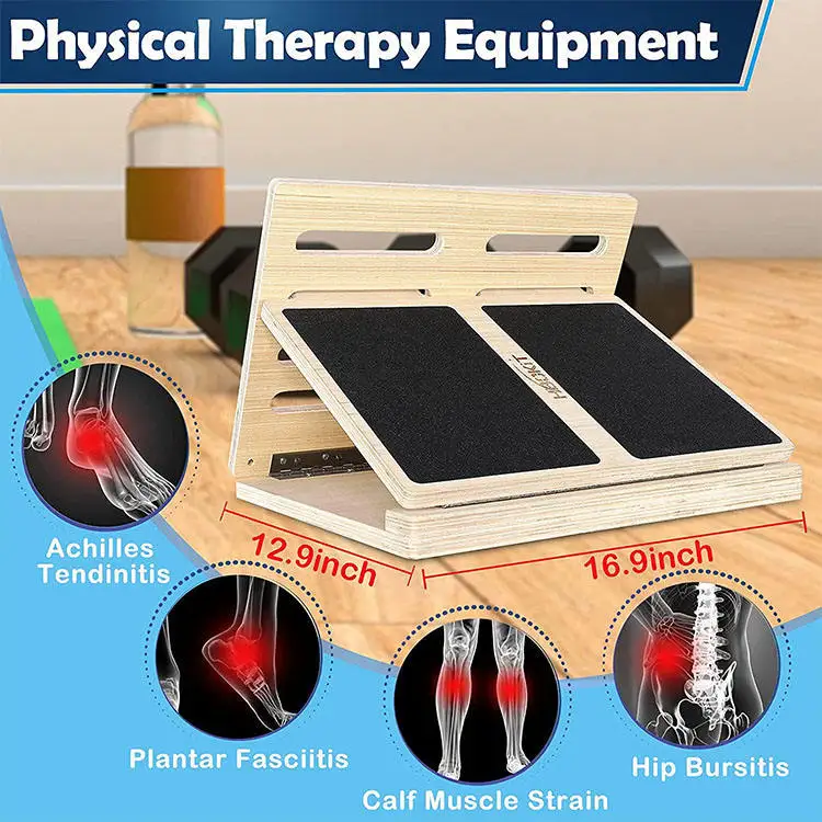 l0109 professional yoga wedge leg stretch wooden slanting board adjustable calf ankle stretcher-2