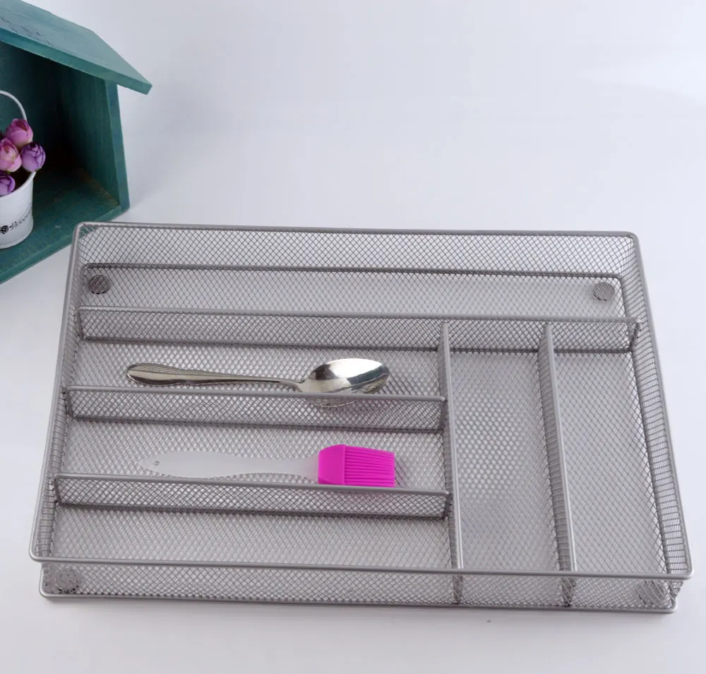 Поднос для столовых приборов черного и серебристого цвета 6 отсеков | кухонной утвари Органайзер ящика Коллекция