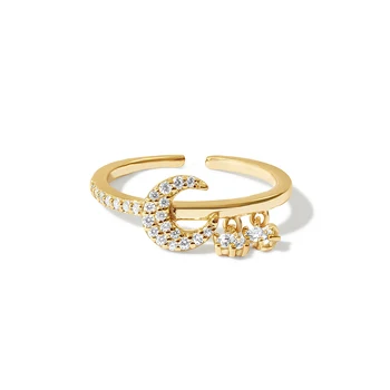 2022 jewelry 925 silver jewelry Shiny Moon Mini Diamonds gold plated open rings summer jewellery
