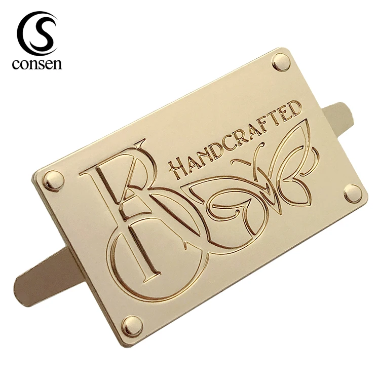 Fashion bag accessory brand plate custom metal logo stamp tag with promotion