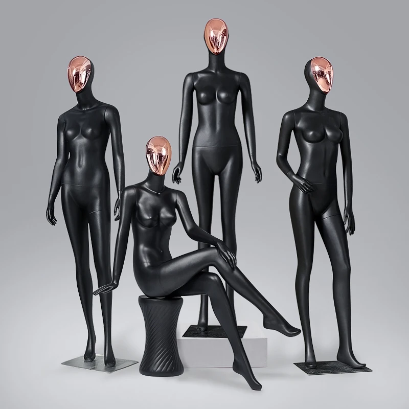 高級服女性マネキンシッティングスタンド全身マットブラックグラス