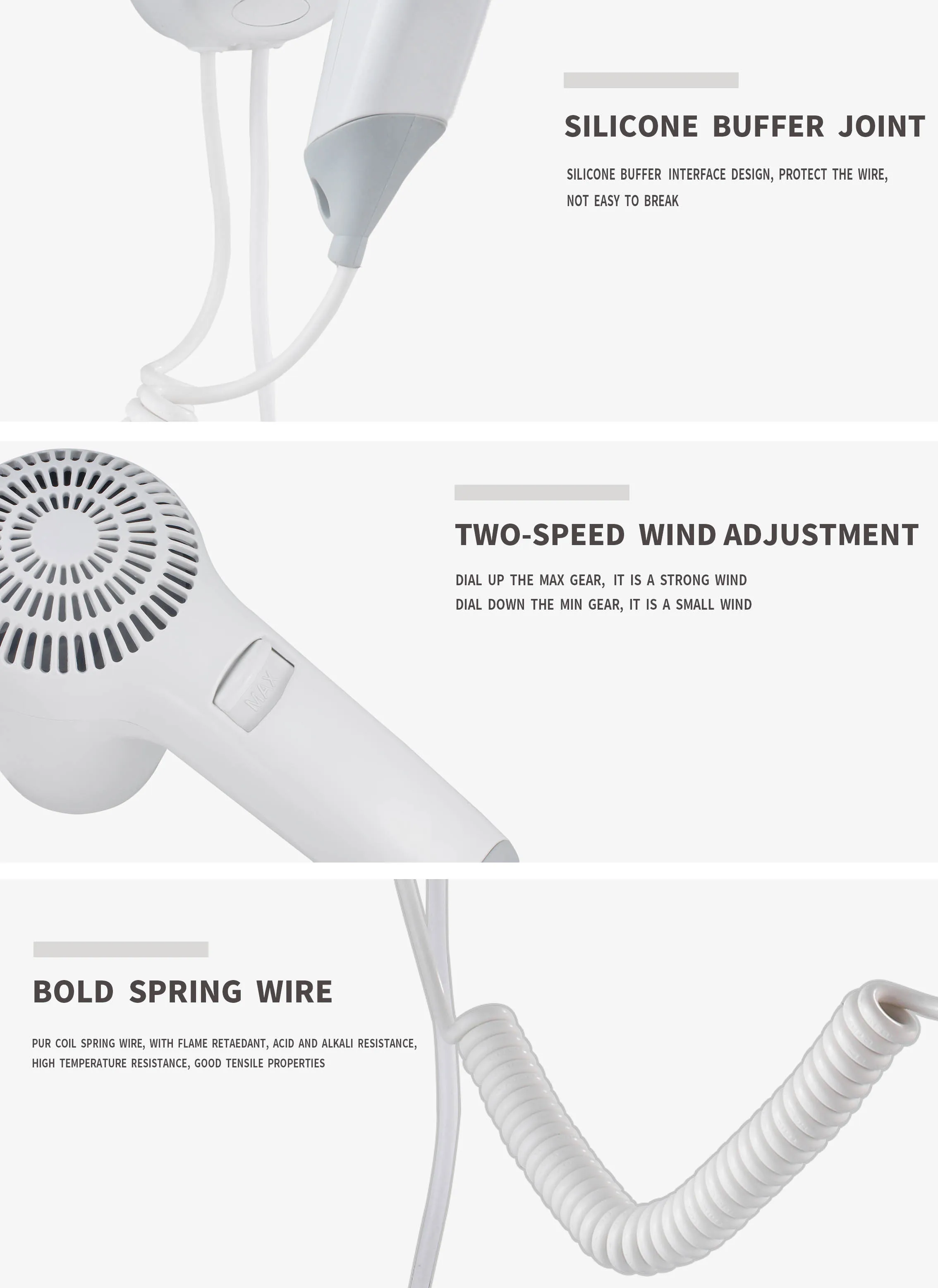 Commercial Wall Mounted Hair Dryers For Hotel,1200w Professional Air 