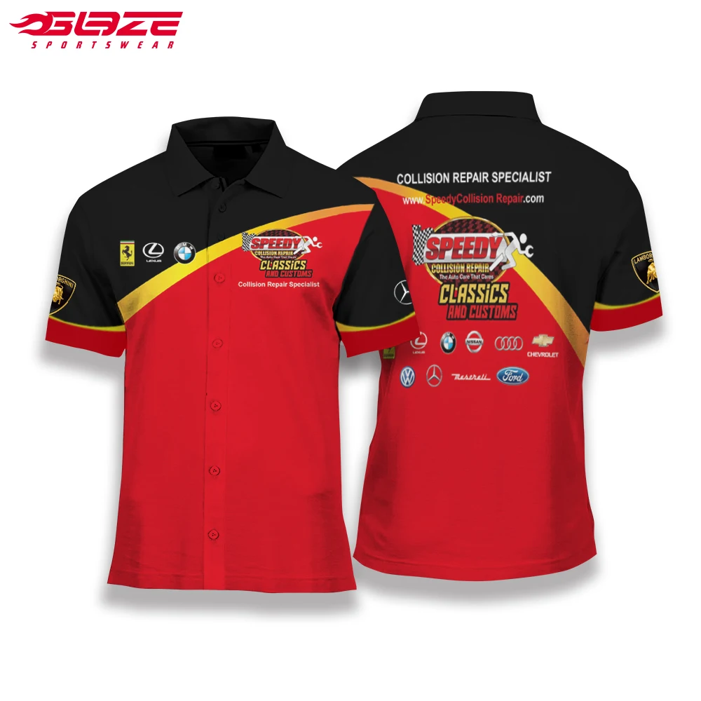 Full Dye Sublimated Custom Pit Crew Shirts Auto Racing Shirts