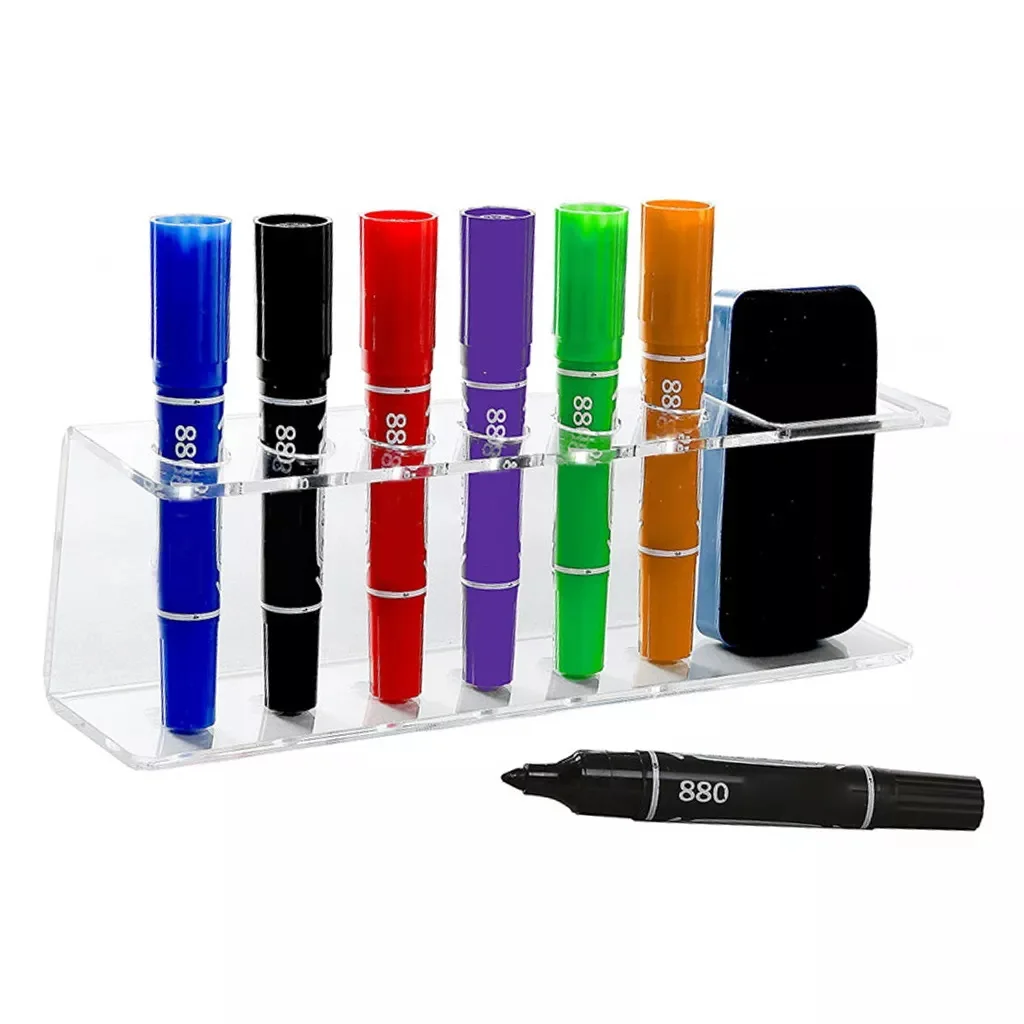 3 Slot Clear Acrylic Whiteboard Marker Holder, Dry Erase Markers and Eraser