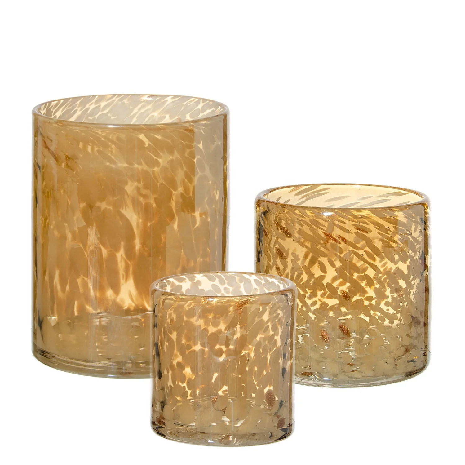 Custom Unique Hand Blown Amber Colored Dot Tumbler Cups Glass Candle
