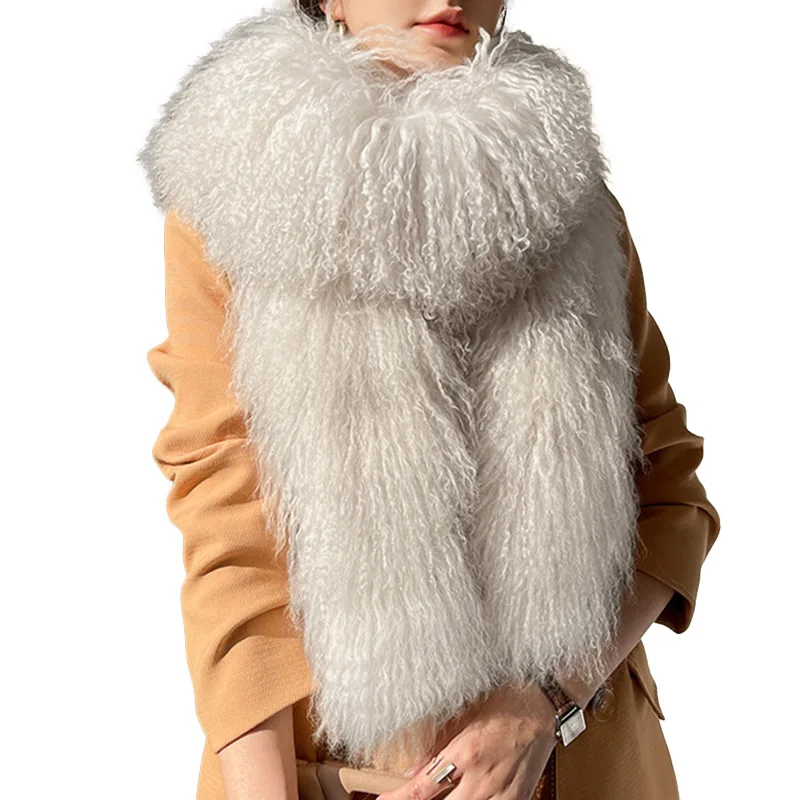 Новый дизайн пушистые длинные меховые шарфы женский шарф из натурального монгольского