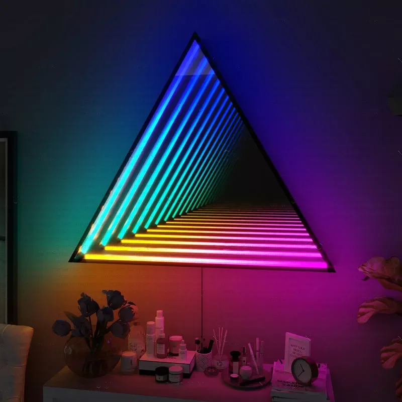Home Decor Nordic Style Atmosphere RGB Wall Lamp Multi-layer Magical Mirror 3D LED Triangle Mirror Wall Lamp
