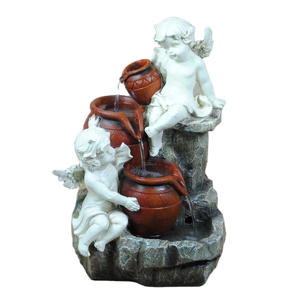 Resin Indoor Mini Angel Water Fountain for Table Decoration
