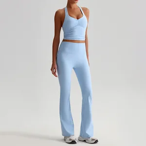 Women's High Waisted Bell Bottom Pants tank Top Set Quick Drying Breathable Outdoor Running Fitness Yoga Set