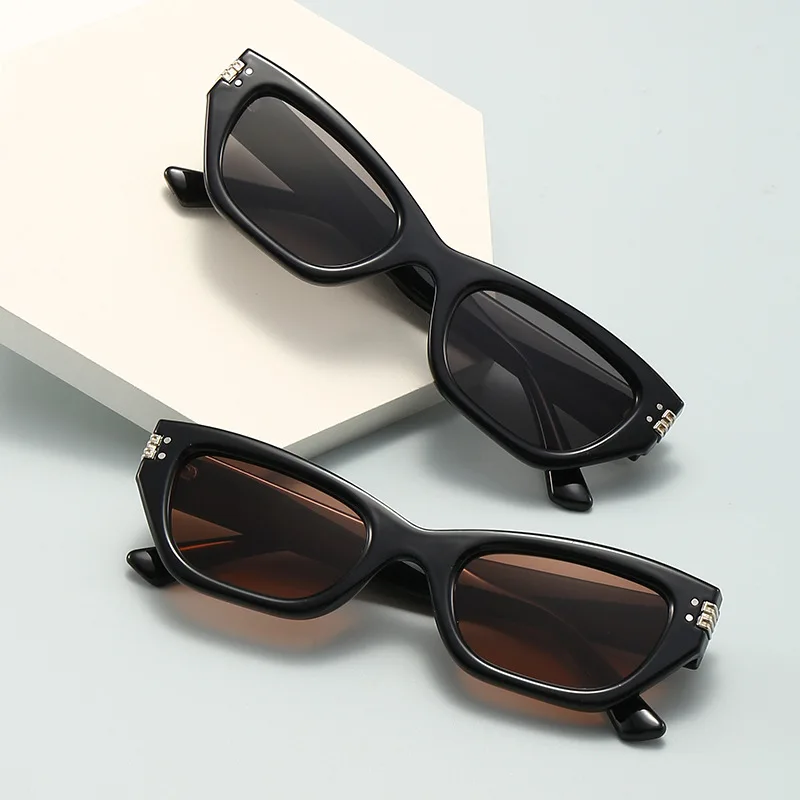 Korean Retro Square Cat Eyes Rice Nail Sunglasses UV Protection display picture 1