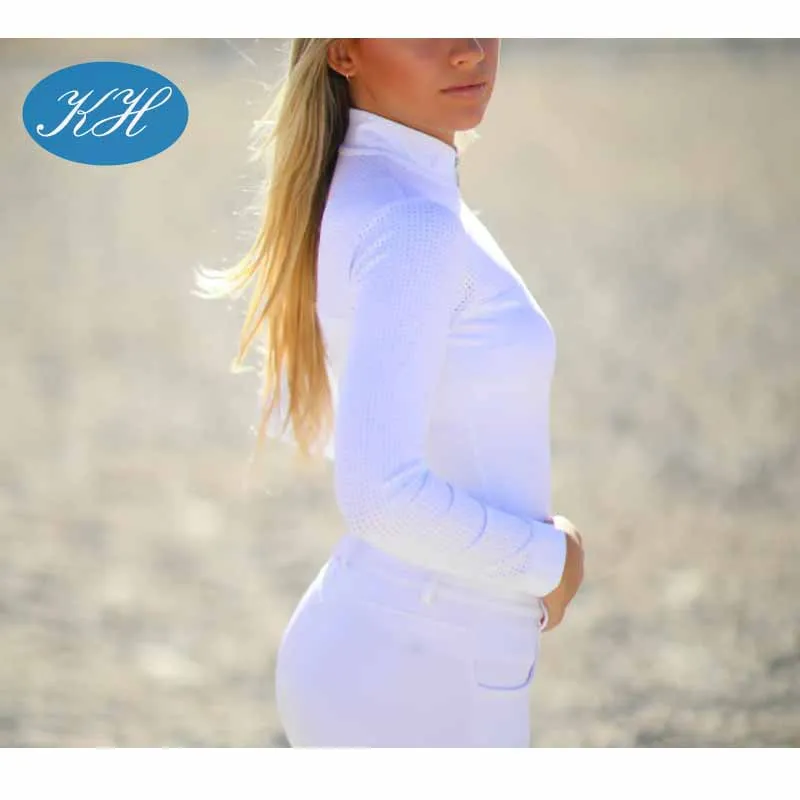 Breathable Air Mesh Equestrian Long Sleeve Show Shirt Horse Riding Tops