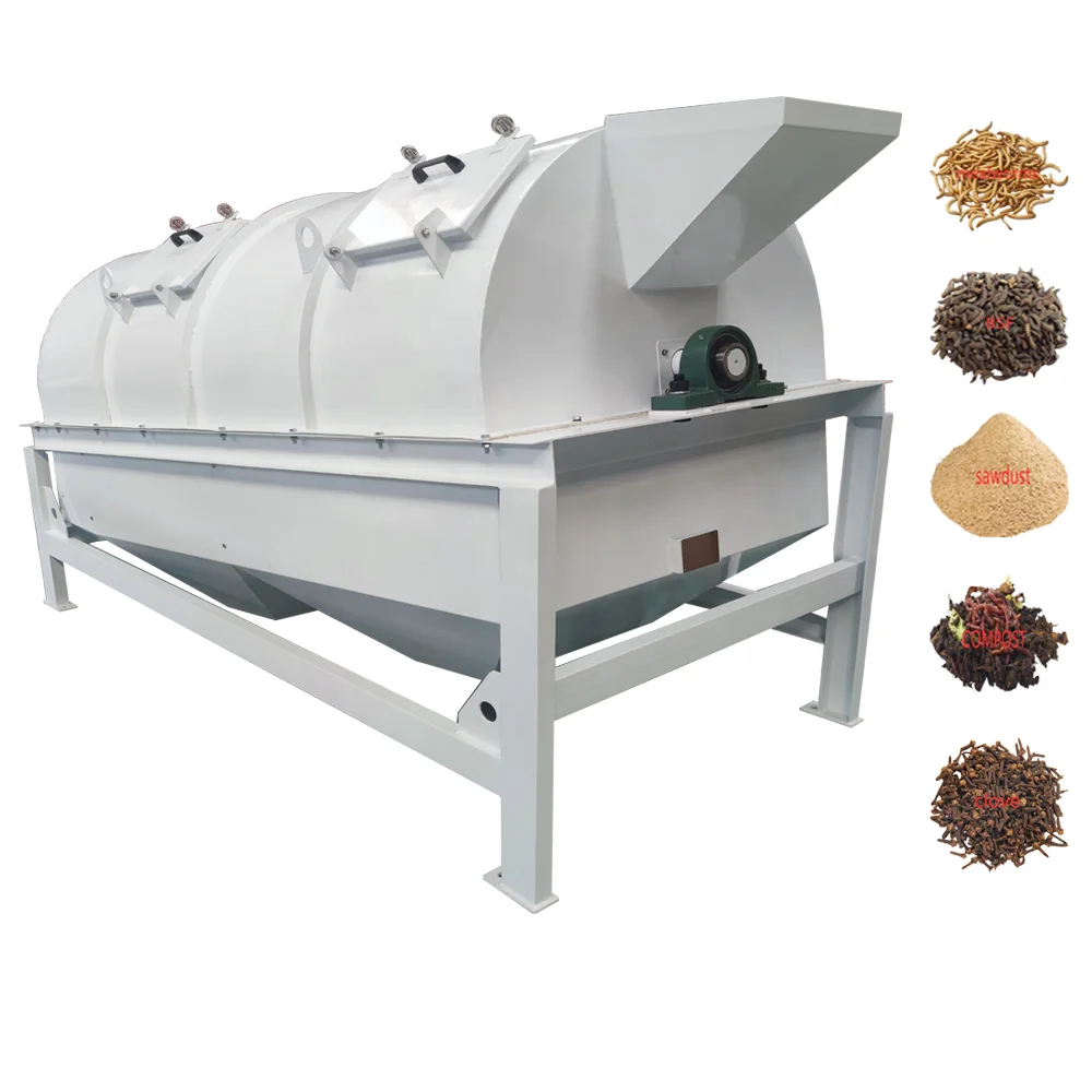 DZJX Gypsum Small Scale 3 Stage Rotary Trommel Screen Machine Shaftless Screener Rotating Drum Sifter With Cleaning Brush