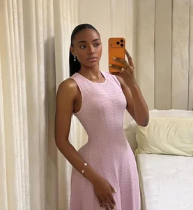 STOCK 4Colors Knitted Women Dress Pearls Maxi Dress Bodycon Curved Vestidos ONE SIZE