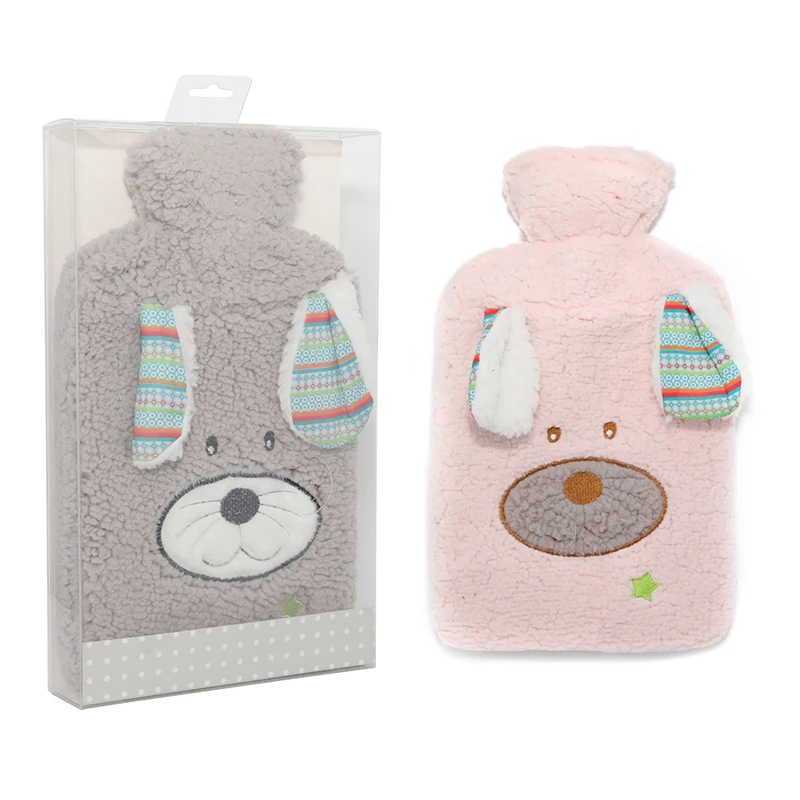 top grade high quality cute animal hot water bottle with plush cover rubber hot water bag gift packing