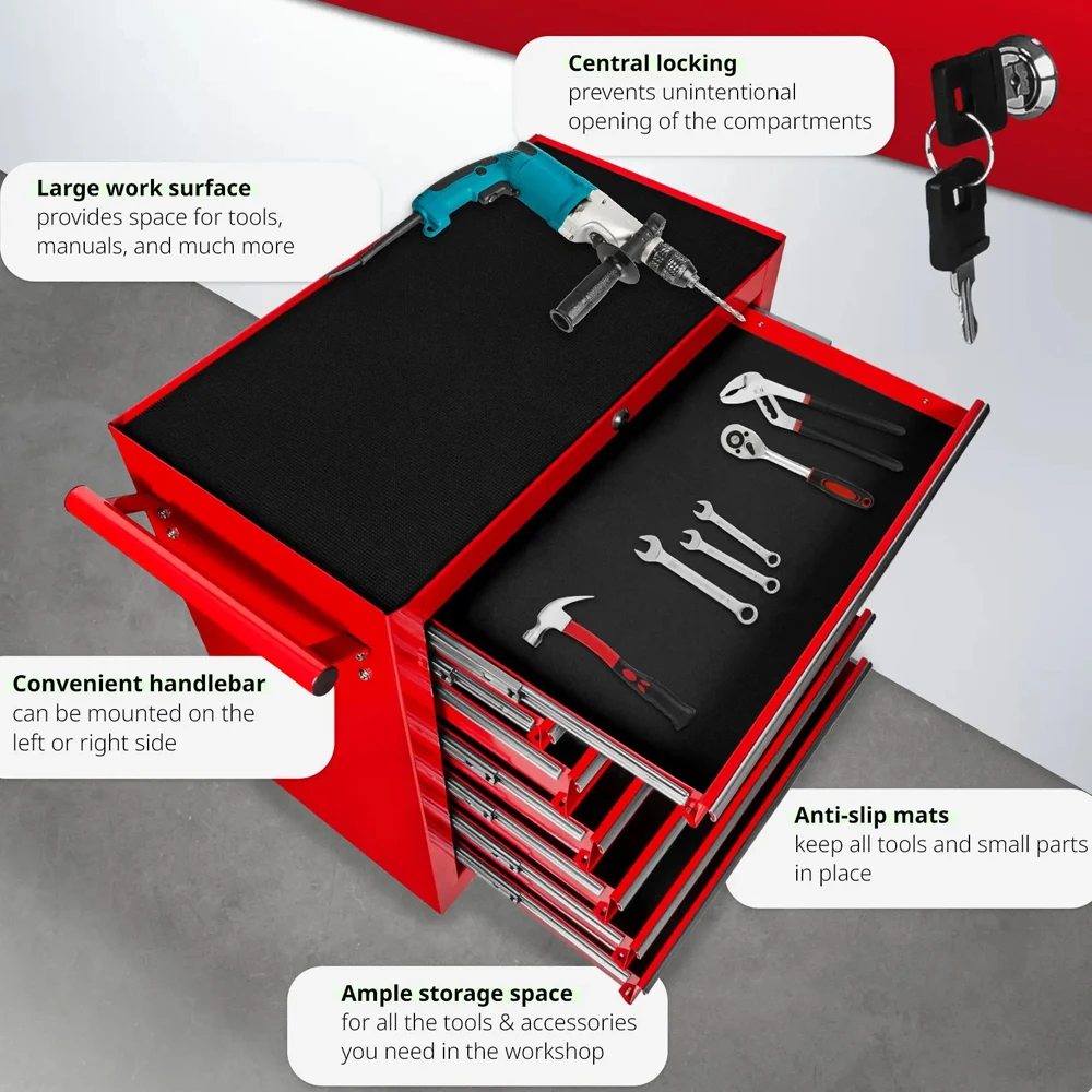7  Drawers Tool Trolley Metal Household Workshop Roller Garage Storage Tool Cabinet with Handle and Wheels details