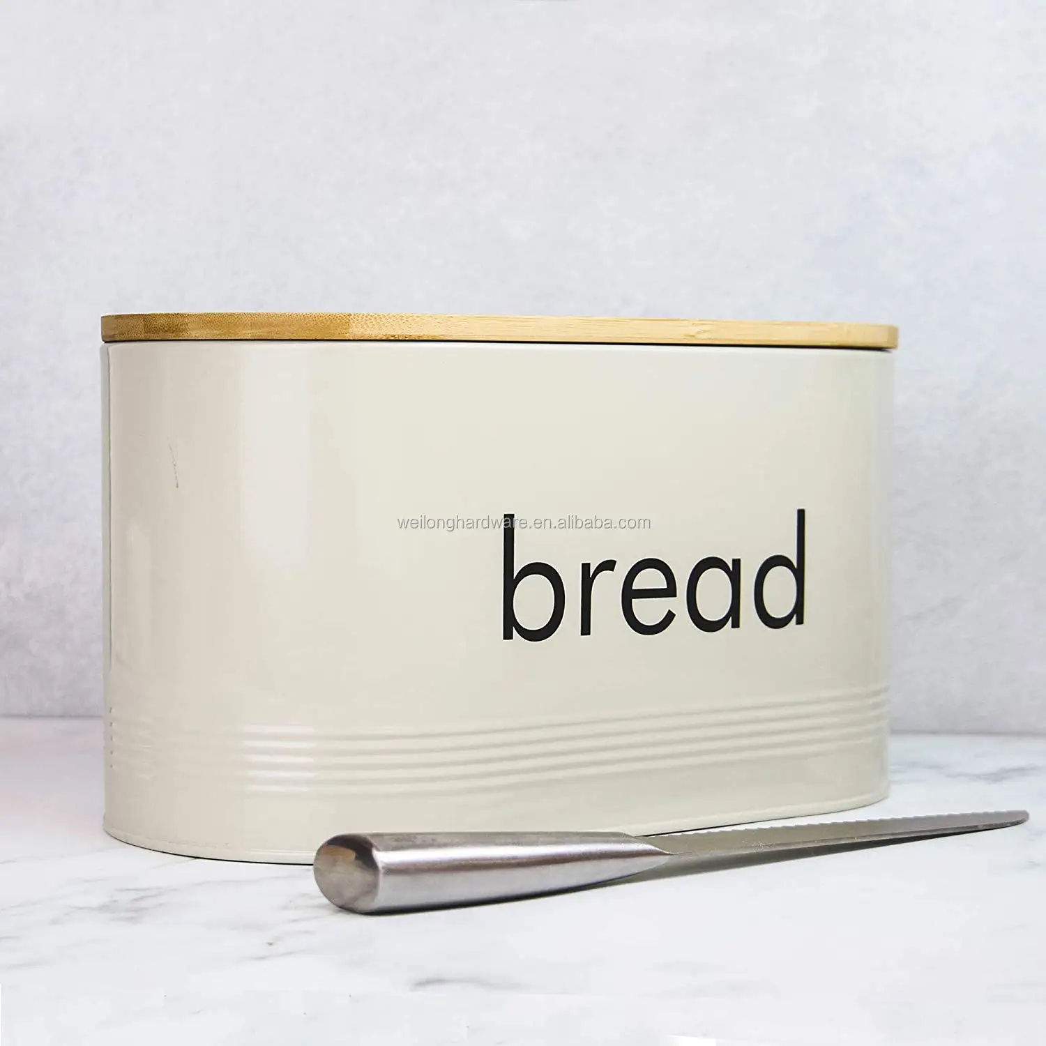 Kitchen Bread Bin Metal Oval Bread Box Storage Canister Container With