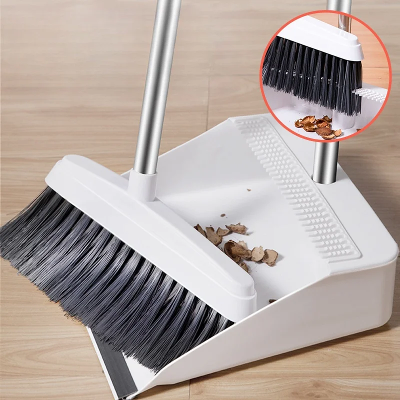 Long Handle Household Floor Sweeper Cleaning Set Dustpan and Broom Set Stainless Steel White Plastic Handle for Pans