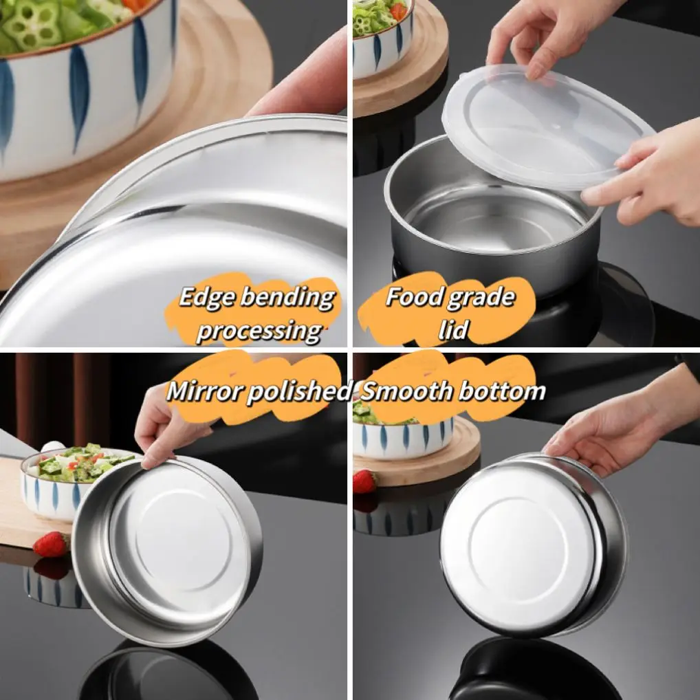 Factory Wholesale 509g Stainless Steel Thickened Crisper Five-piece Food  Storage Container Round Shape With PP Cover, image size:1018x1018