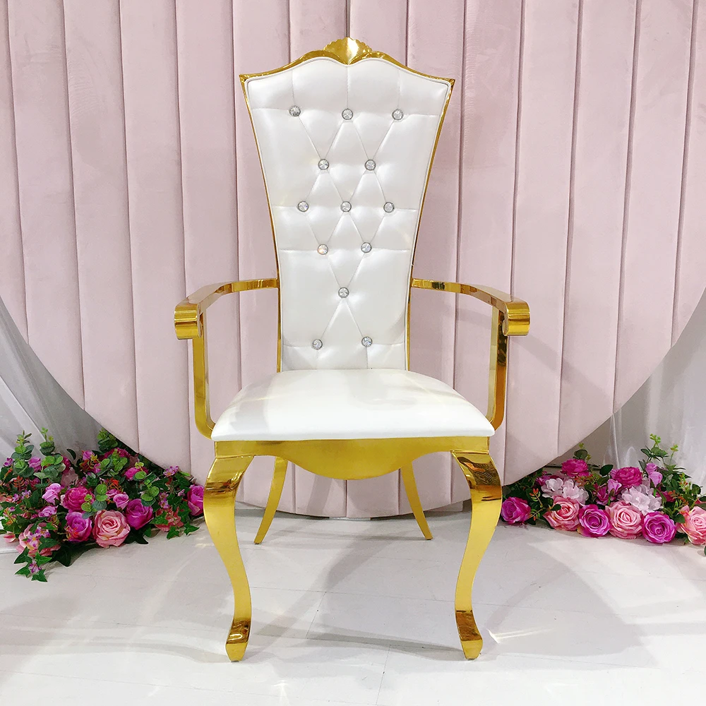 Modern Luxury Gold Leather Chair With Stainless Steel Armrest Throne