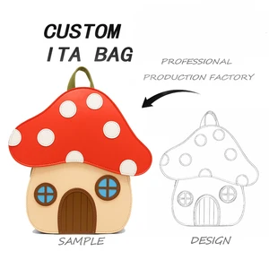 Custom Design Cute Mushroom House Shape Pin Display Crossbody Ita Bag Pu Leather Ita Tote Bag With Clear Pvc Window