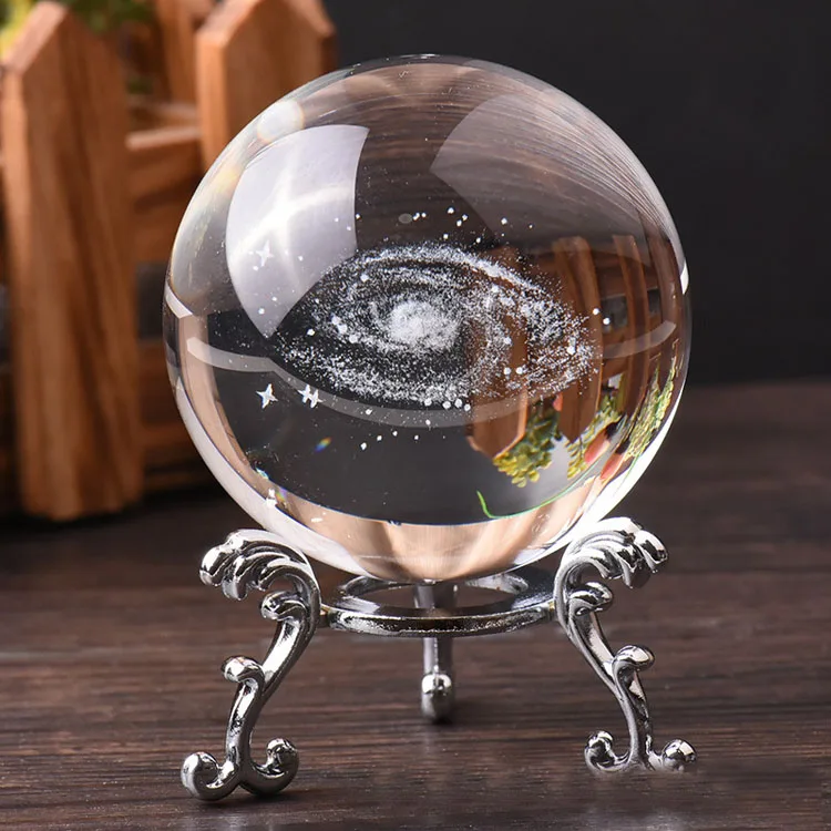 Good quality Ready Ship 70mm photography Metal Stand Base 3D Galaxy Customization Crystal Glass Ball