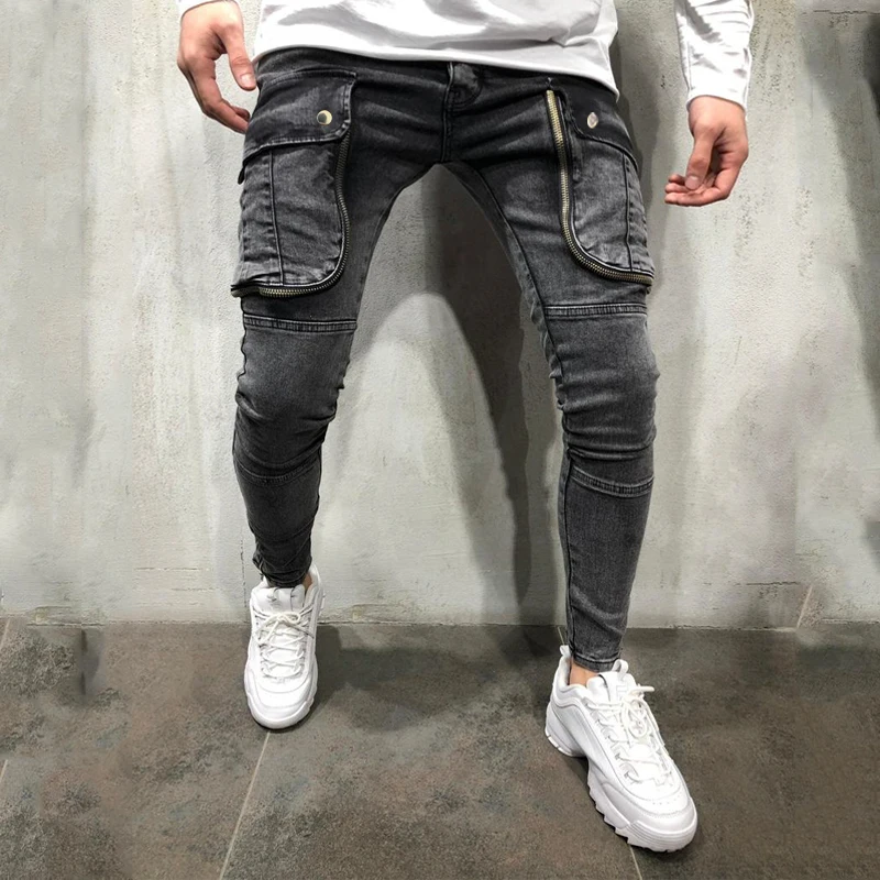 Factory Custom High Quality Casual Pocket Washed Ripped Men Denim Jeans Trousers