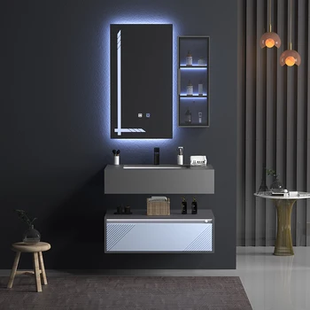 Cheap Wall Mounted Bathroom Vanity Furniture Modern Rectangle plywood Bathroom Toilet Vanity Cabinet