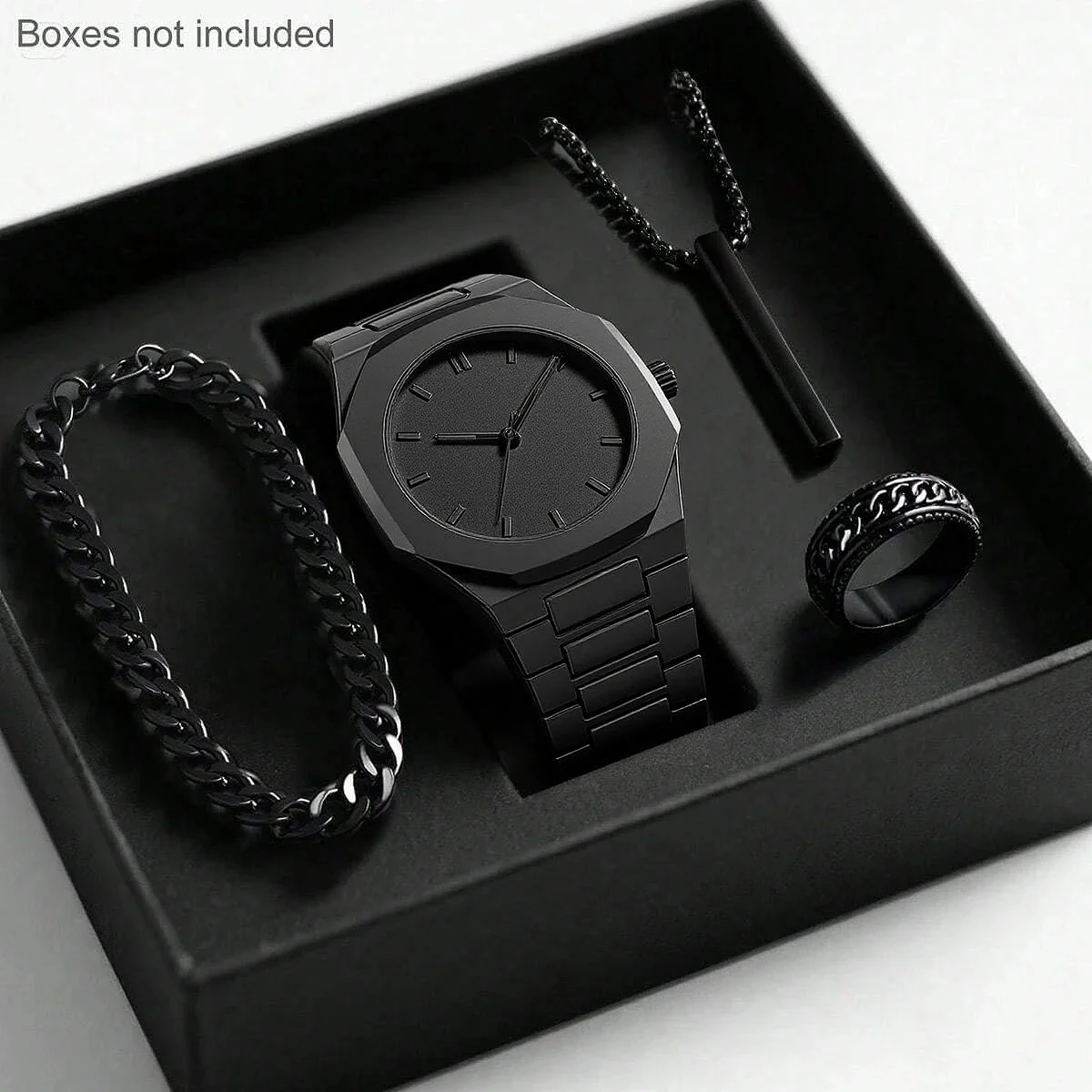 CS008 Gift Set Four Piece Black Rings Bracelets Necklaces Muslim Quartz Watches Without aperçu 2