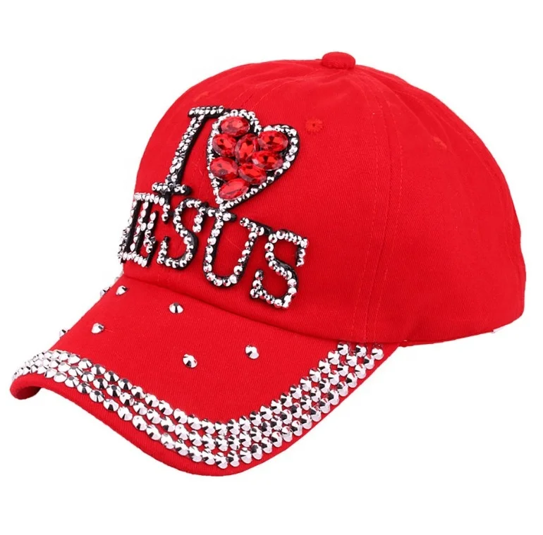 Cotton Denim Bling Baseball Cap Jesus Beaded and Embellished 