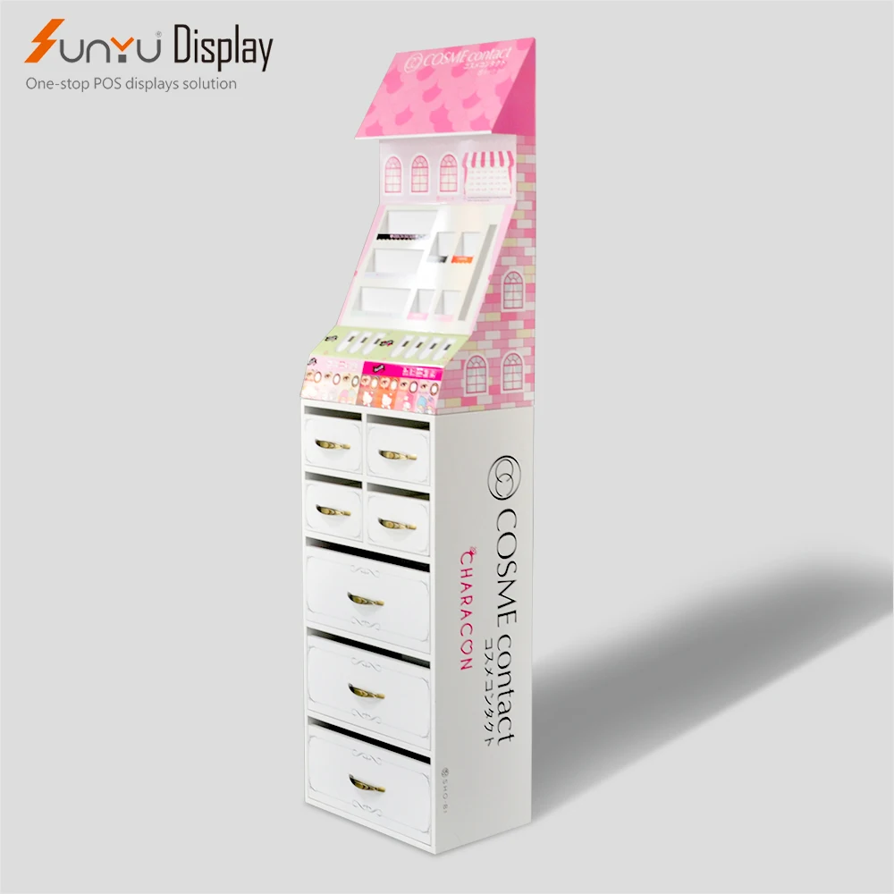 Factory Wholesale High Quality Durable Custom Wooden Cosmetics Large Floor Display Shelf Drawer Multi-layer Display Storage