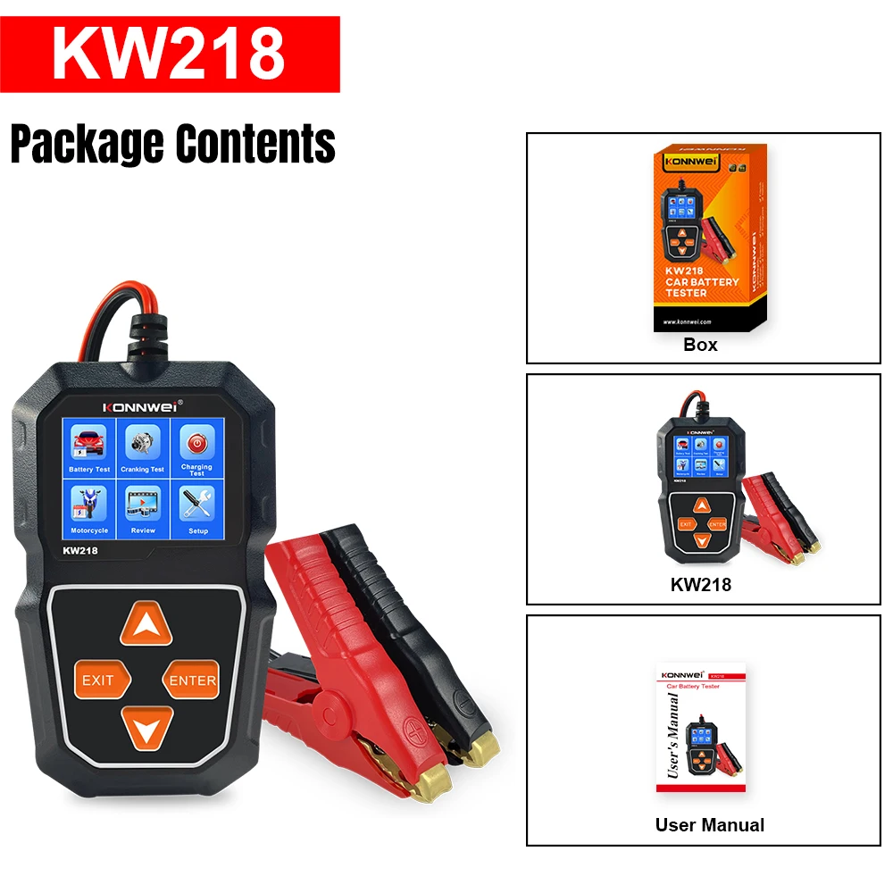 KONNWEI Motorcycle Car Battery Testing Tool KW218 6V 12V Auto Battery Health Diagnostic Tester for AGM GEL Flooded Battery