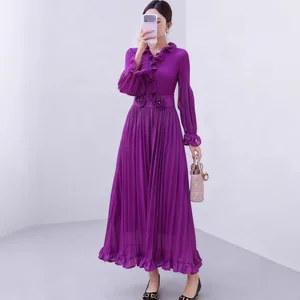 Wholesale Smocked Clothing Miyake Pleated Dress Stretch Casual Ruffle Dress Loose Women's Fashion Dress