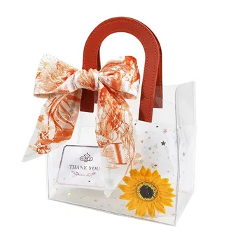 Transparent PP Plastic Handbag with round Handle Instagram Style Wedding Gift Packaging Offset Printing Stand up Design