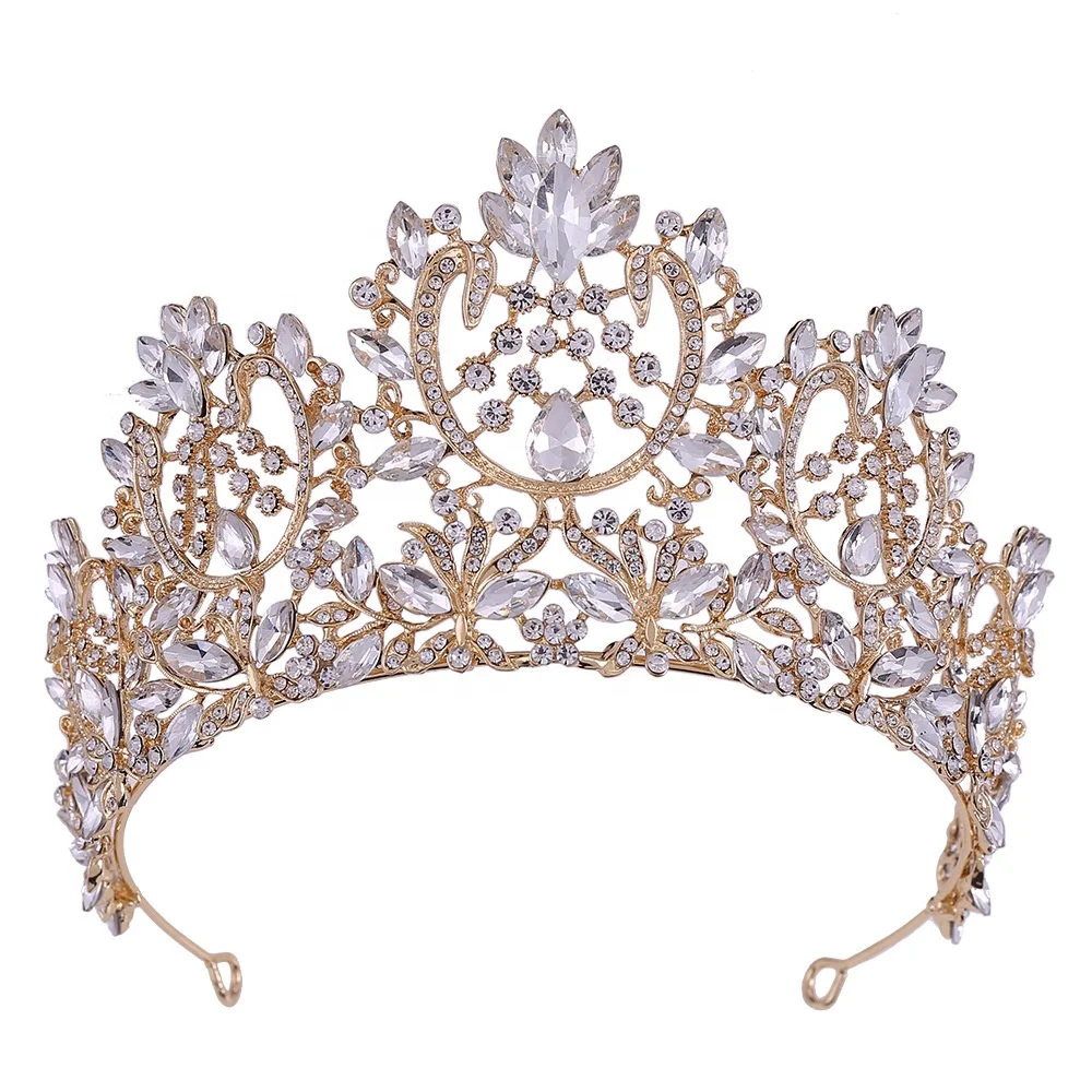 Crystal Crown Round Crown for Women Girl Wedding Prom Pageants Princess Parties Birthday Bridal Rhinestone Tiara Wedding Hair Jewelry Color : Gold, Size : 16cm/6.3INCHES Diameter Color:Gold 