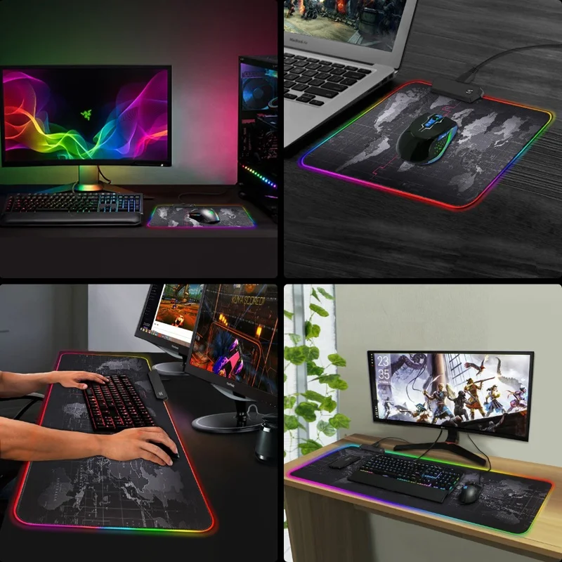 Gamer Mousepad Natural Rubber LED XXL Desk Mat White Gaming RGB Mouse Pad for Corner Desk