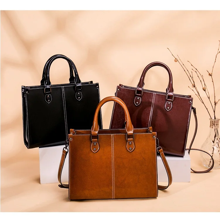 REALER Dropshipping Women Shoulder Crossbody Bags Ladies Tote Hand Bags  Genuine Leather Oil Wax Skin Women Handbags