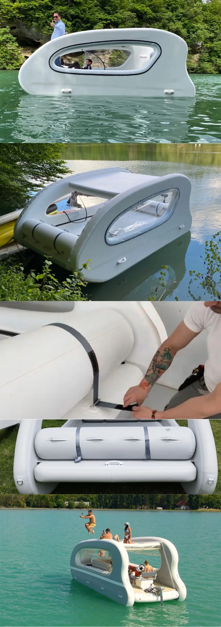 Inflatable House Boat Float Island Luxury Style For Lake And River