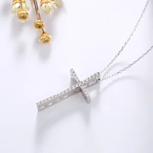 Creative Design Jewelry 925 Sterling Silver Gold Plated 3A Cubic Zirconia Cross Charm Pendant Chain Necklace