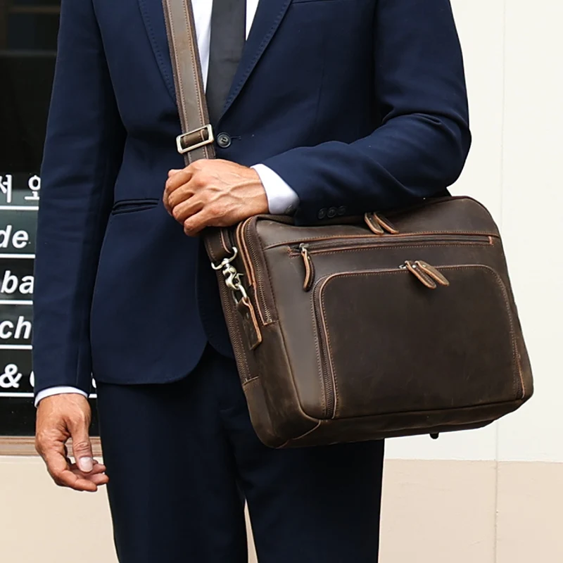 Factory Business Man Handbag Real Leather Single Shoulder Bag Modern Mens Leather Briefcase
