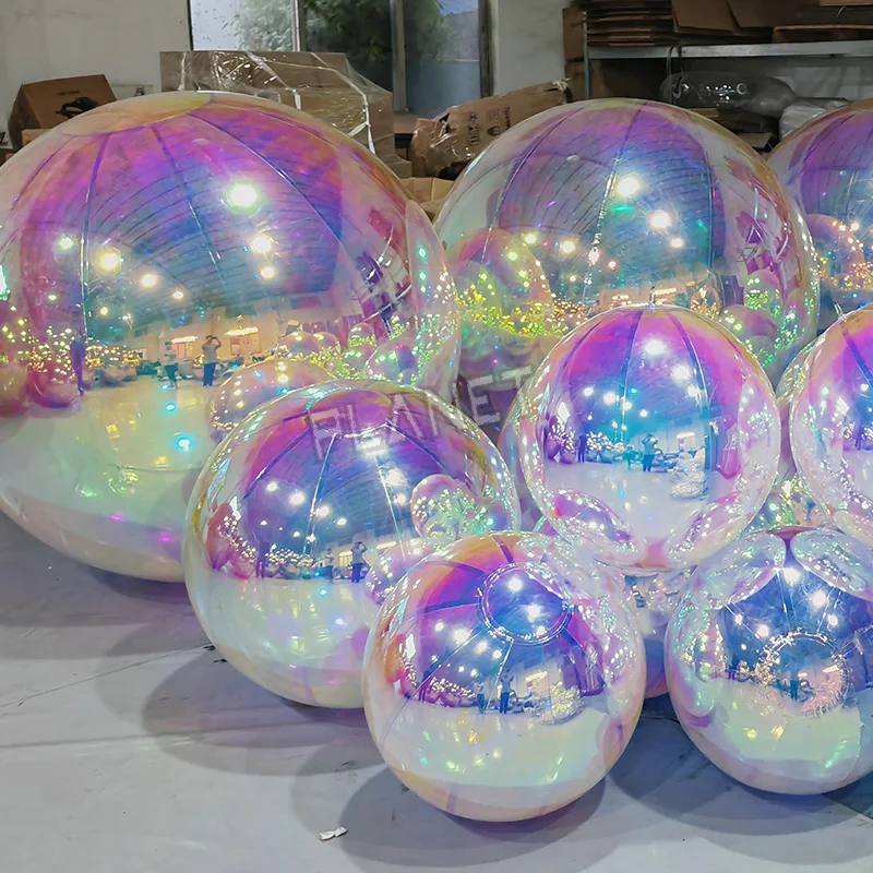 Giant Iridescent Hanging Sphere Floating Advertising Mirror Ball PVC Inflatable Mirror Balloon