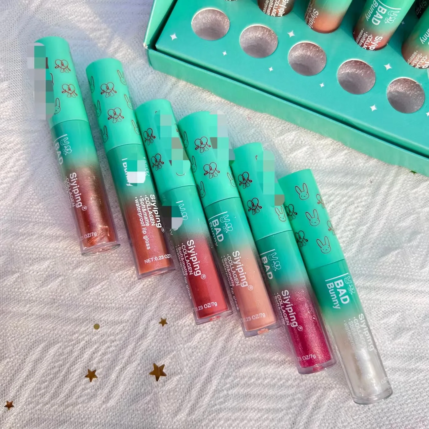 Wholesale 24 Pc Bad Bunny Lip Gloss 6 Color Base Empty Lip Gloss Tube