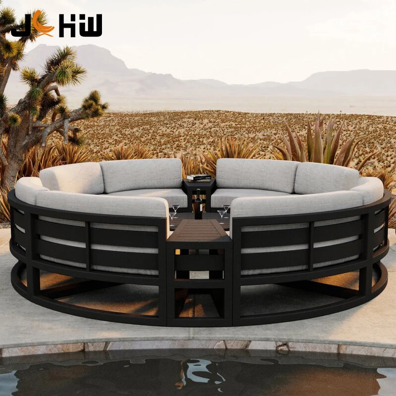 Luxury Hotel Metal Frame Outdoor Sectional Lounge Sofa Set Round ...