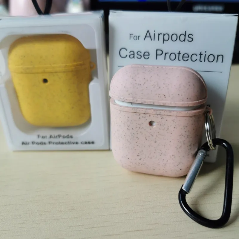 Экологичный мягкий термополиуретановый биоразлагаемый чехол из пшеничной соломы для Airpods 1 2 Pro, защитный чехол с крючком для переноски для airpods pro