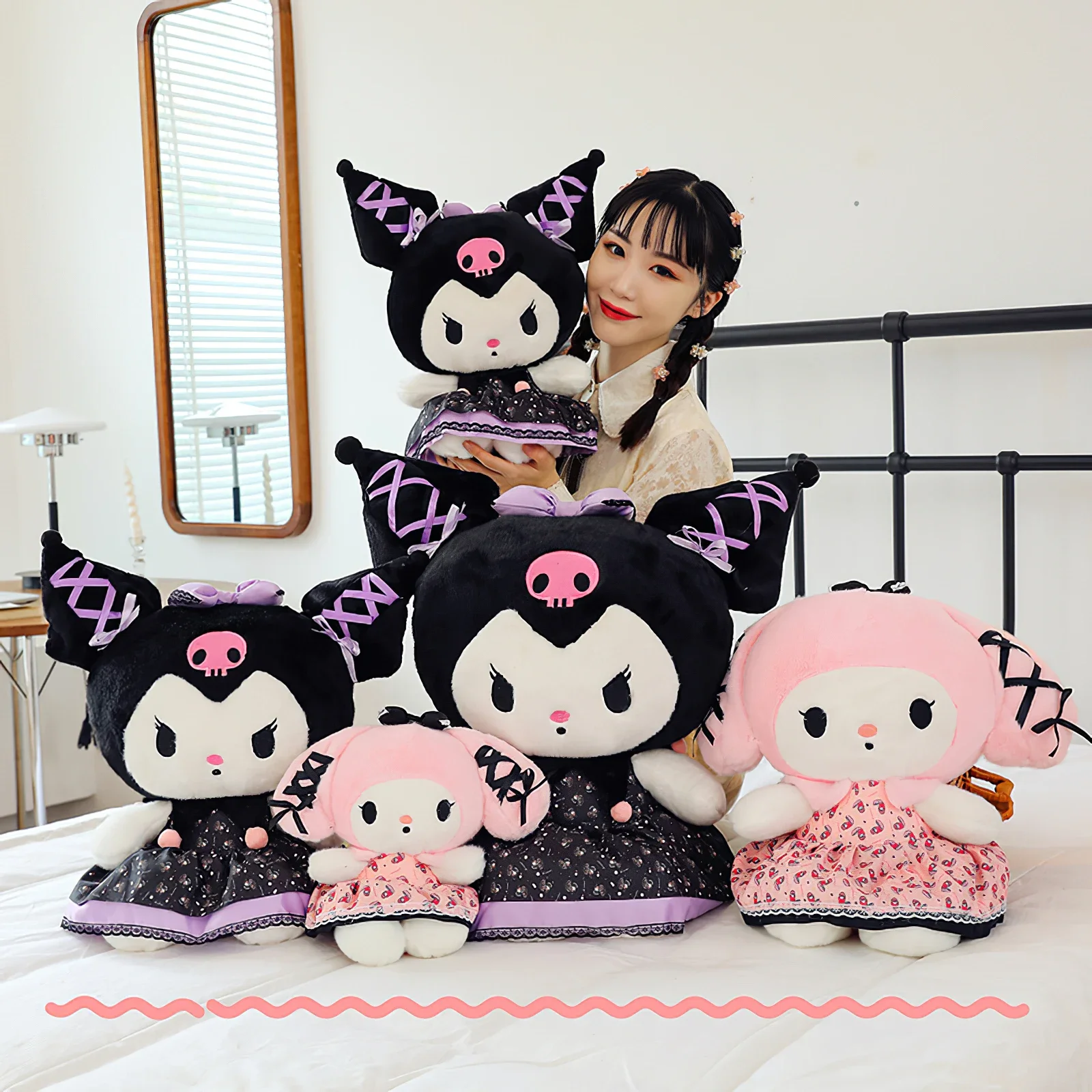 60cm Kawaii Kuromi My Melody Plush Toy Large Banquet Skirt Suit